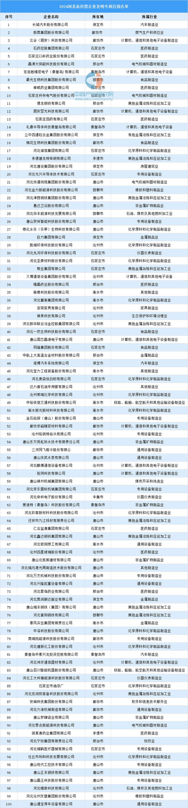 2024年河北省民营企业发明专利百强名单